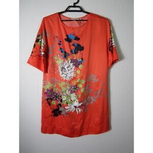 Soft Surroundings Dress Womens PM Orange Floral Polynesian Kimono Short Sleeves